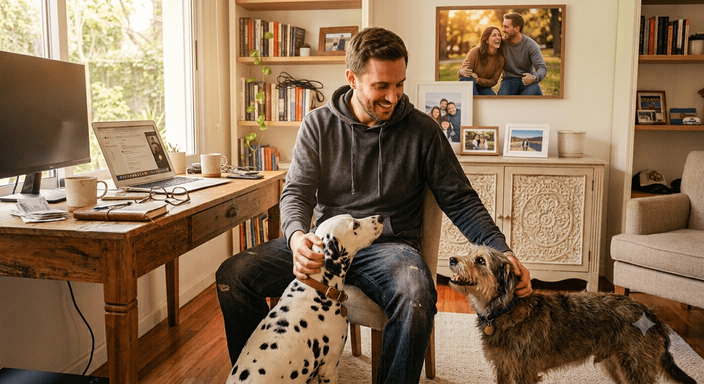 Wufer cuidando dos perros en su casa